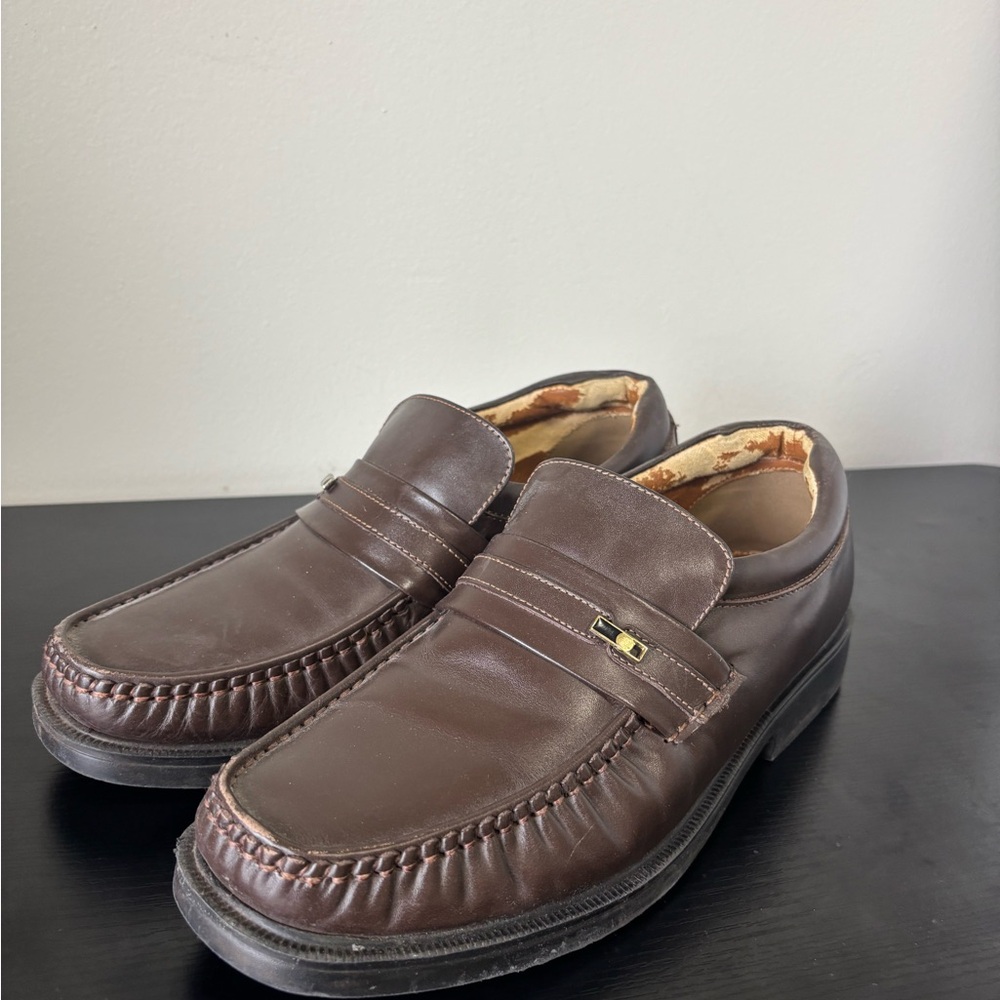 Men's Vintage Dark Brown Leather Slip-On Moc Toe Loafers